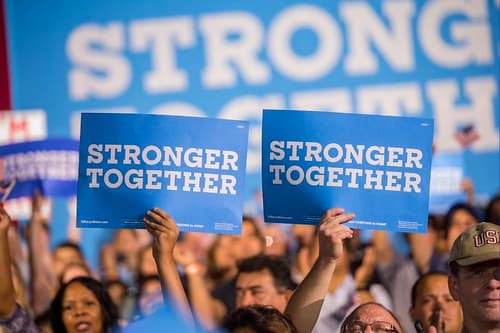 ‘Stronger Together’ is set in Sharp Slab for Hillary.