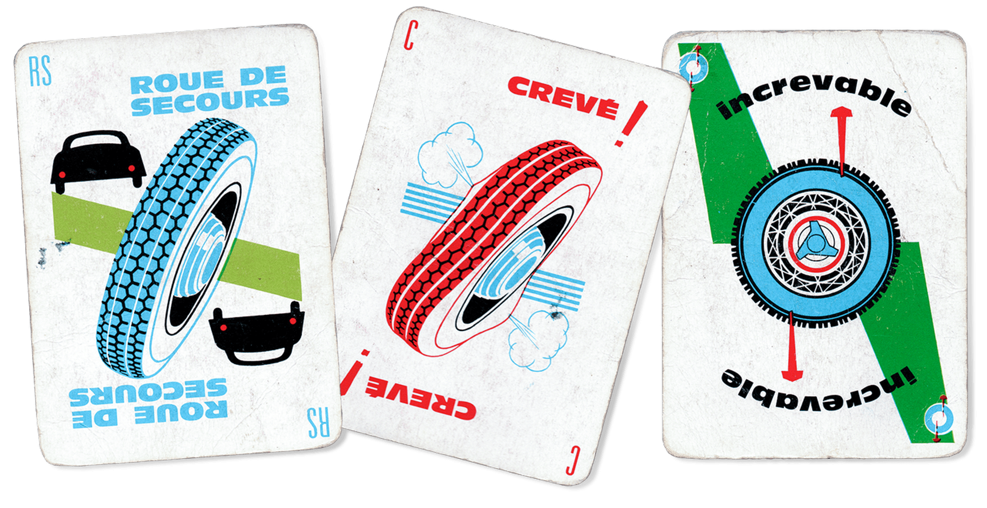 Mille Bornes card game featuring Roger Excoffon's Antique Olive.