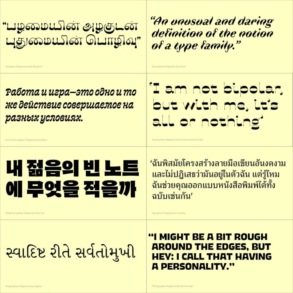 Typefaces created by Malee Scholarship winners and finalists.